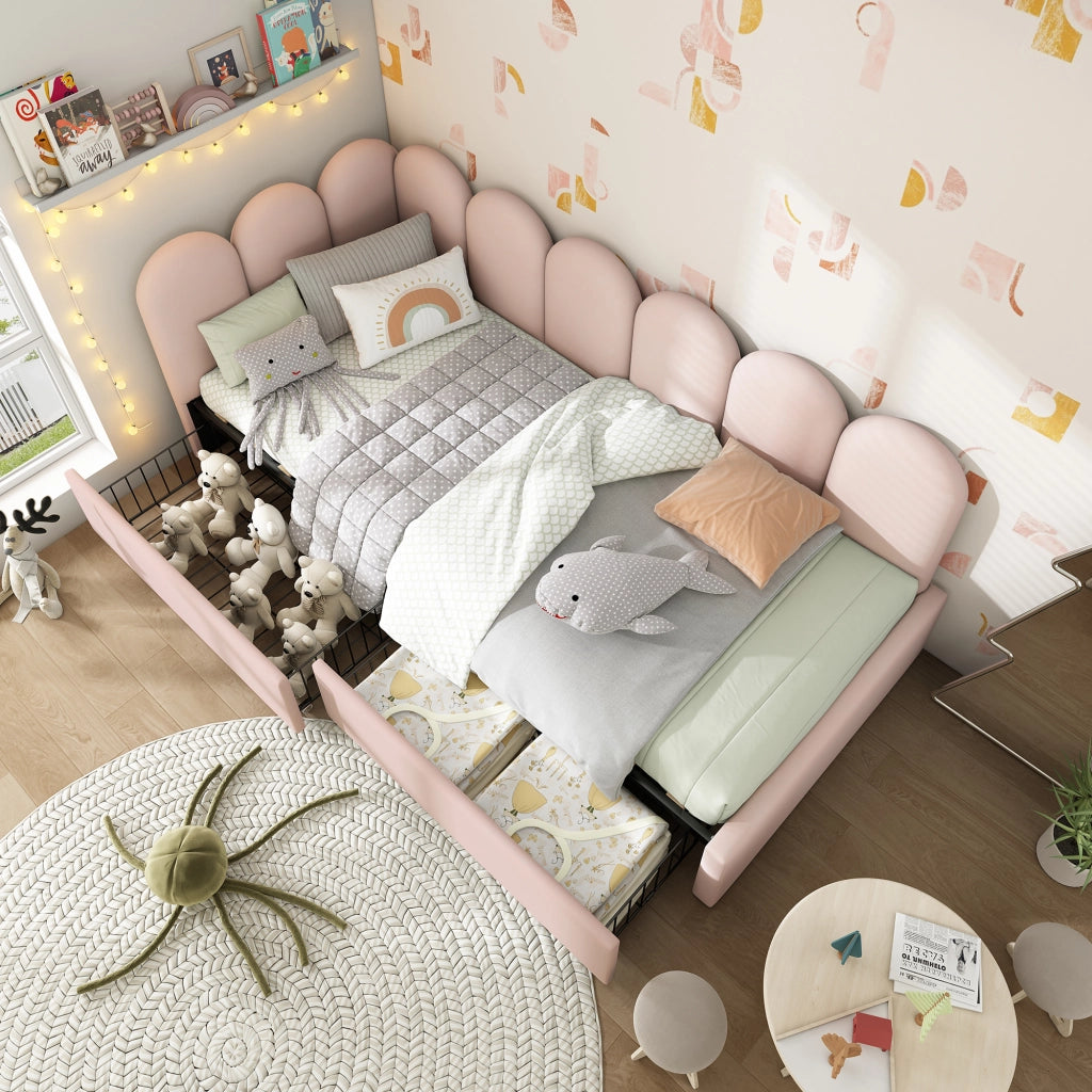 Letto singolo contenitore – 90x190 cm – daybed cassetti – velluto rosa