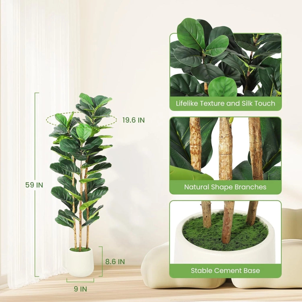 Ficus Lyrata Artificiale 150 cm Pianta Finta da Interno con Vaso per Salotto e Ufficio