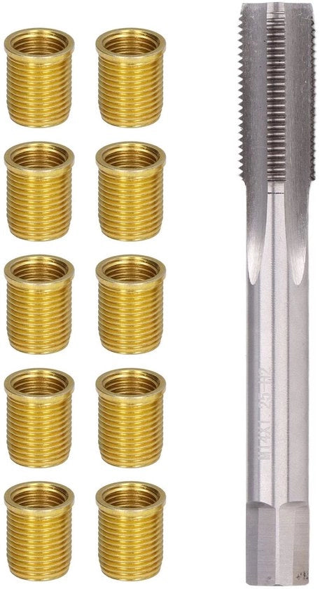 Set di riparazione a vite a bocchetta Professionale Alta Velocità - Riparazione a vite a bocchetta - Inserti M 12x1.25 - M 14x1.25 Manometro - Stantuffo in acciaio - Incluso Giretto con Giretto a vite a bocchetta