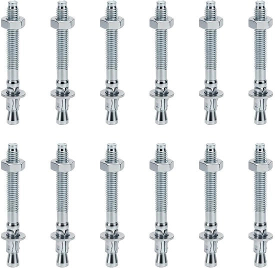 Anziani 12 pezzi - Pluggen Heavy Duty M8 x 8 cm - Ankerbouti metalliche - Verzoncati - Incluso dado/chiave - Acciaio carbonio - Ankers