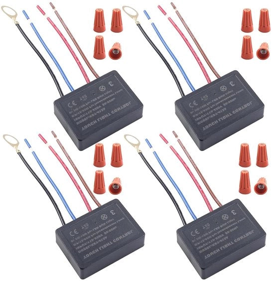 4 pezzi di regolatore di illuminazione a controllo toccato per led 230 V regolatore di illuminazione a 4 vie a controllo toccato modulo di regolazione della luce per lampade led con kit di interruttore e cappucci di impianto