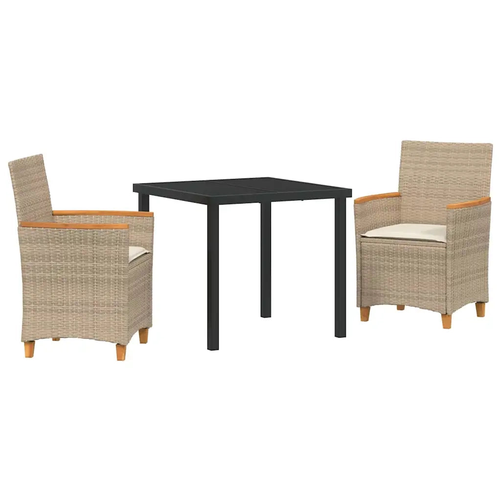 Set da Pranzo per Giardino 3 pcs Beige polyrattan