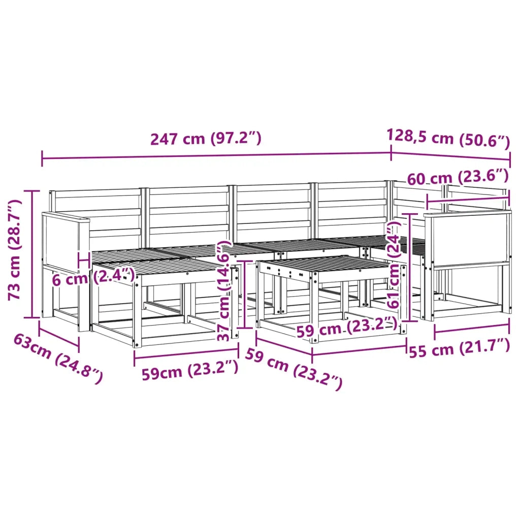 Set di divani da esterno 7 pcs Naturale