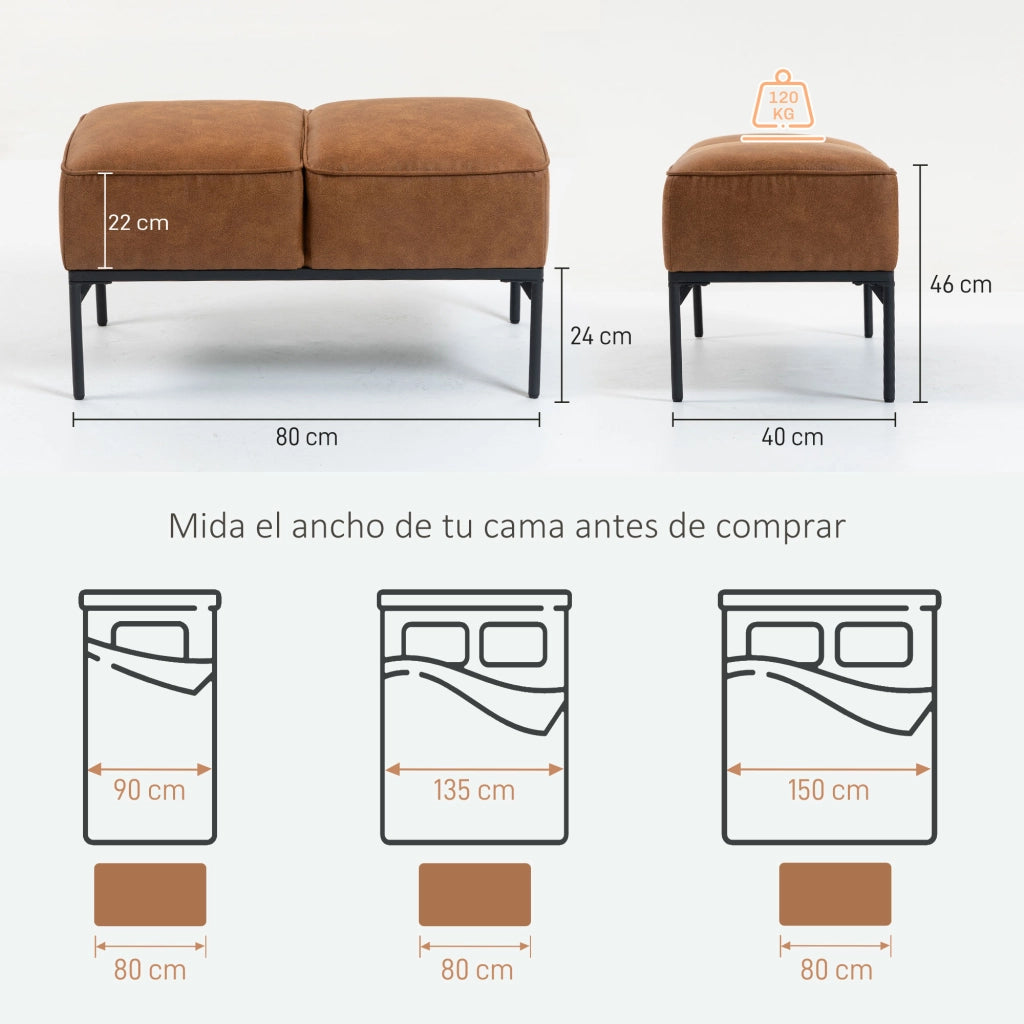 Pouf Moderno in Similpelle con Seduta Imbottita e Gambe in Acciaio ¨C Zephmum ¨C Marrone 80x40x46 cm
