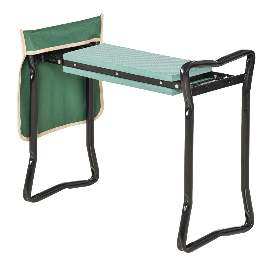 Inginocchiatoio Panca da Giardino Pieghevole 2 in 1, Cuscini in EVA e Borsa Portaoggetti, Colore: Verde e Nero