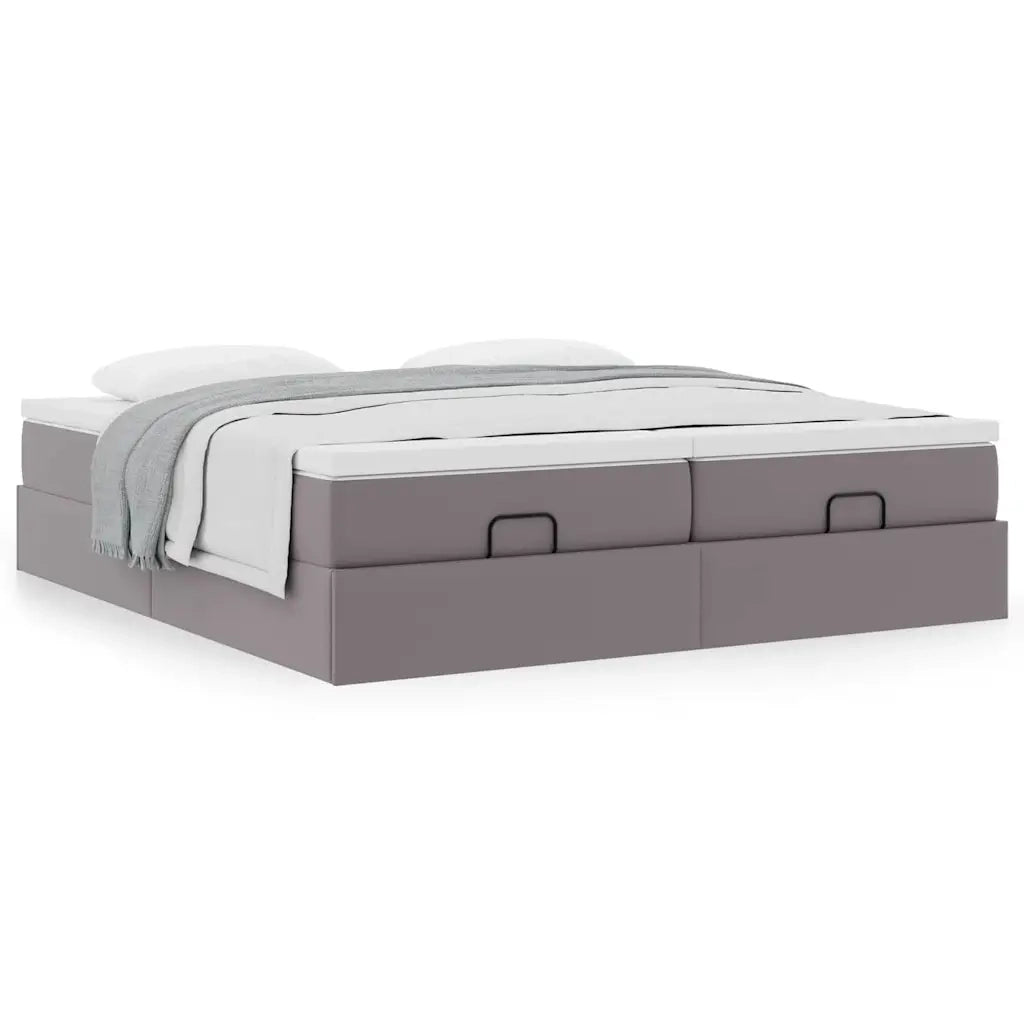 Struttura Letto Pouf con Materassi Grigio 200x200 cm Similpelle 3311232
