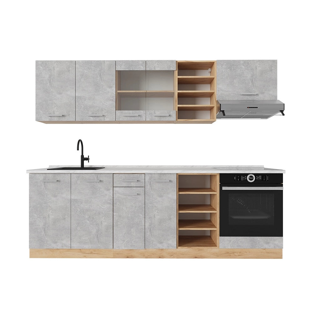 Cucina componibile R-Line Calcestruzzo/Rovere dorato 240 cm, PL Marmo Vicco