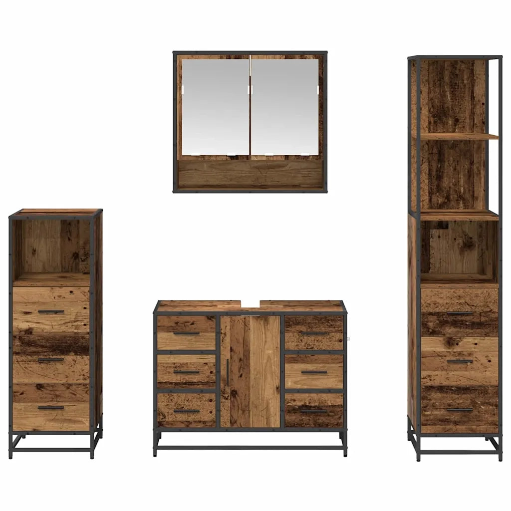 Set di mobili per il bagno con cassetto 4 pcs Legno vecchio 3402462