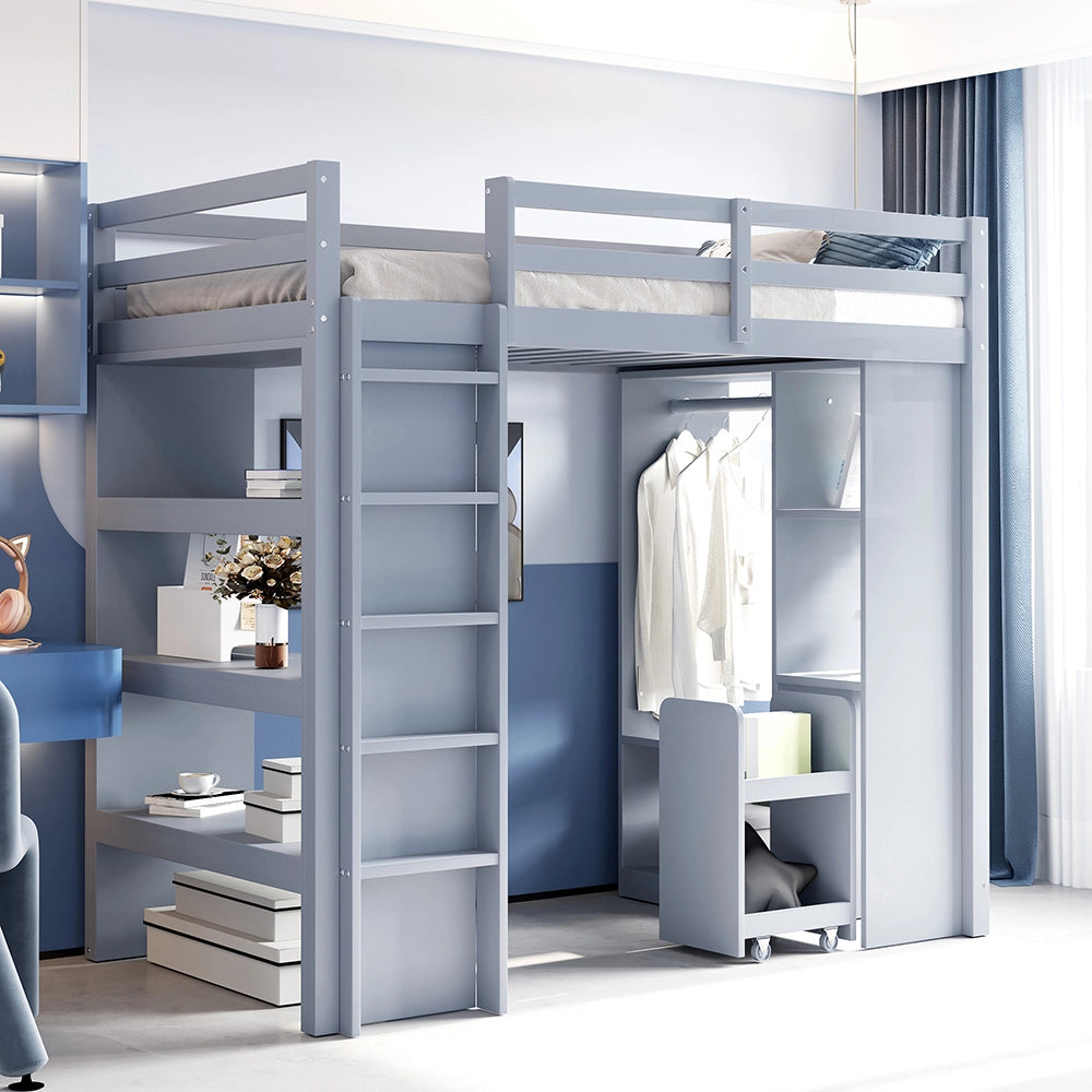 Letto a castello bambini - Xylo - 90x200 cm scaffali grigio