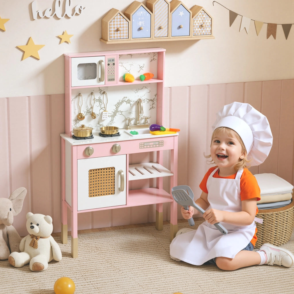 Cucina Giocattolo in Legno con Accessori Acciaio Inossidabile e Suono ¨C Minimal ¨C Rosa
