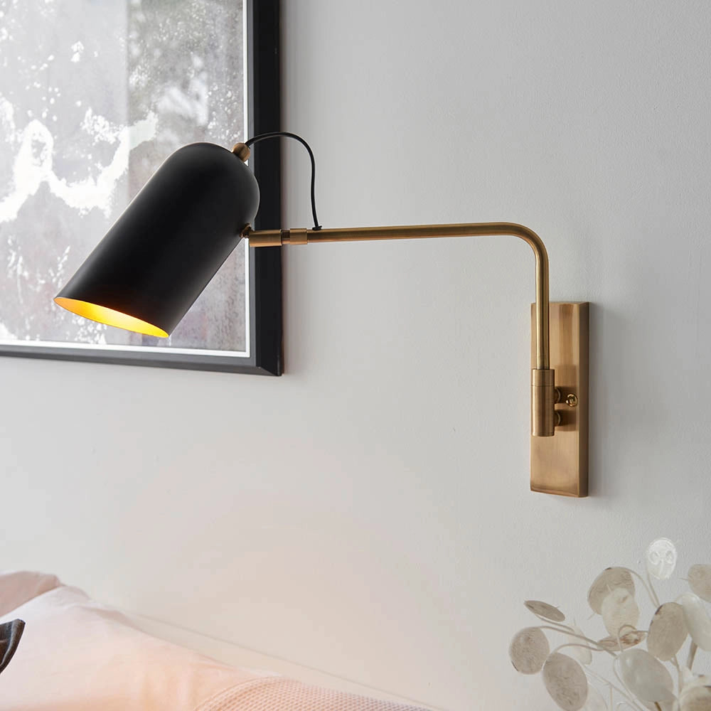 Applique rétro ottone anticato braccio regolabile E27 Navren