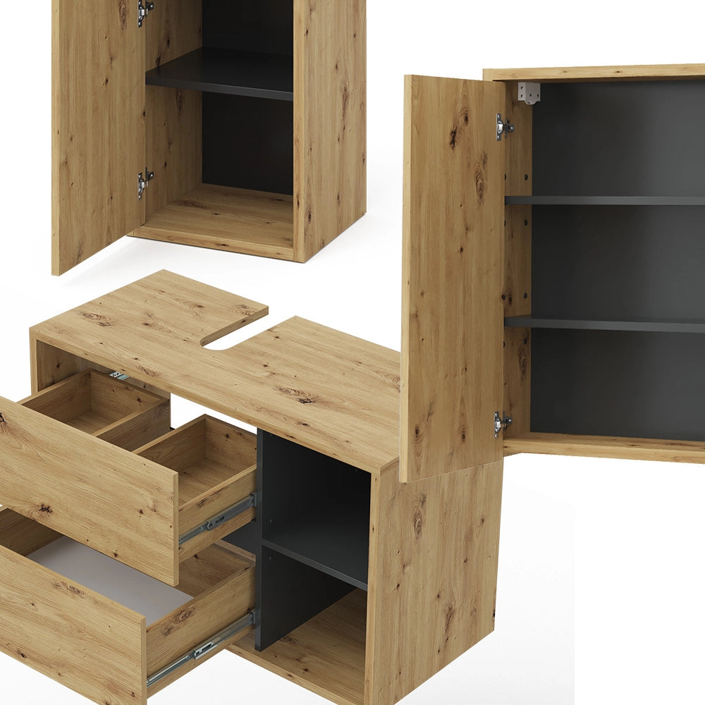 Vicco Set mobili bagno Marrone 3 parti