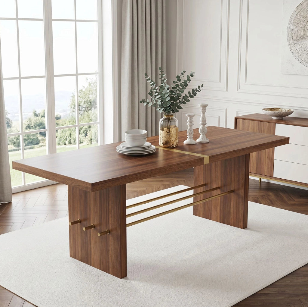Tavolo da pranzo in MDF noce e oro 180 x 75 cm