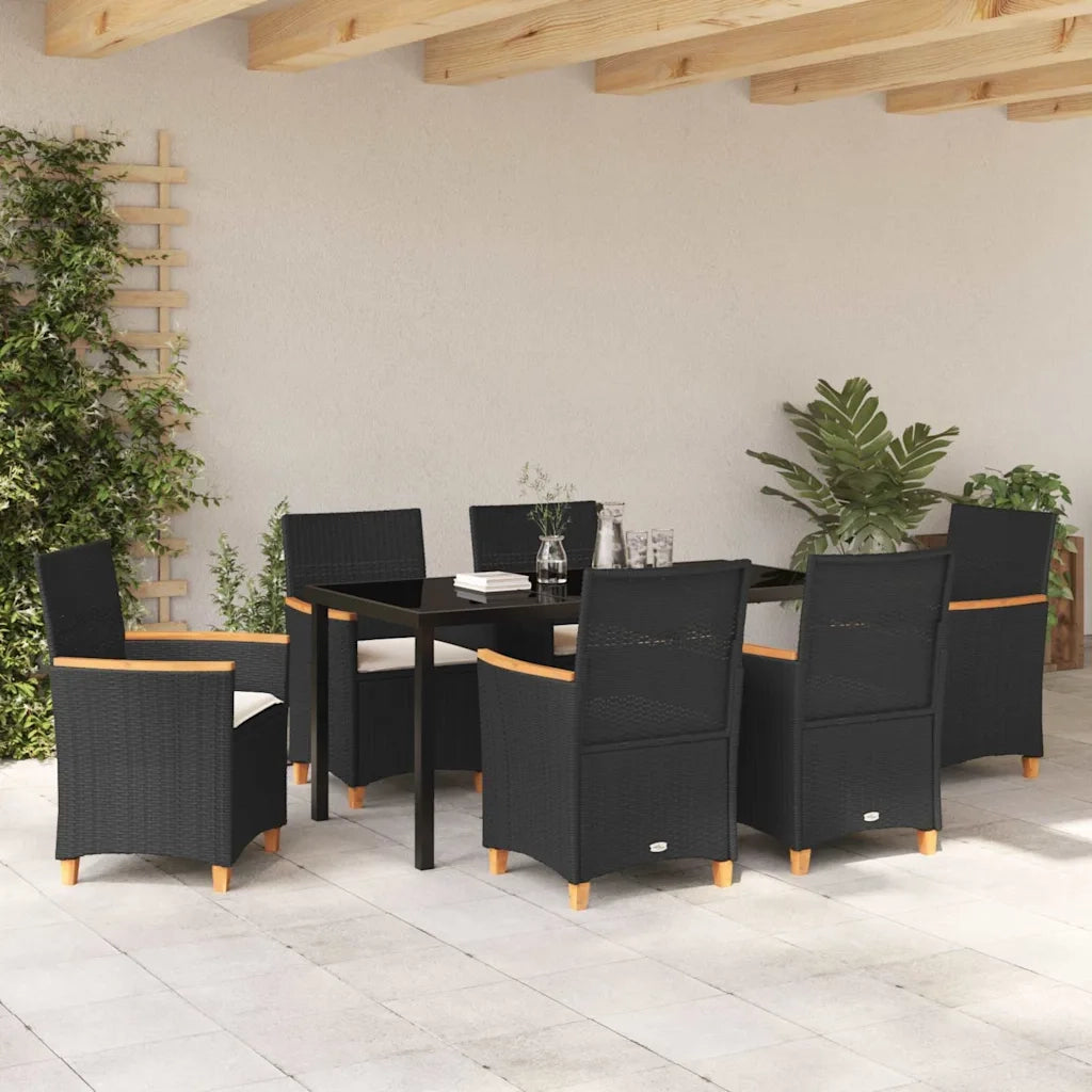 Set da Pranzo per Giardino 7 pcs Nero polyrattan