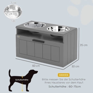 Ciotole per cani rialzate con 2 ciotole in acciaio inox, tappetino anti-ingozzo, supporto con 25L di spazio, grigio