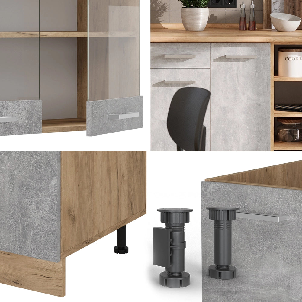 Cucina componibile R-Line Calcestruzzo/Rovere dorato 240 cm, PL Marmo Vicco