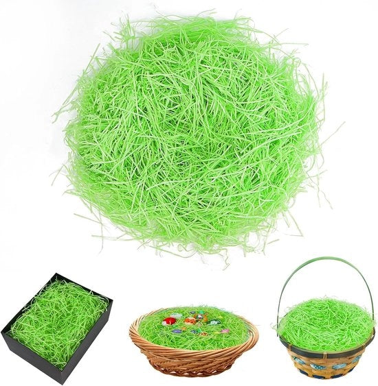 Vermella paasgras per decorazione - riempimento paasgras verde - materiale per riempimento paasmandato/scatola regalo - decorazione pasquale - taglieri di carta riciclabili - per riempimento paasmandato, decorazione di uova creativa in carta - 200 gram