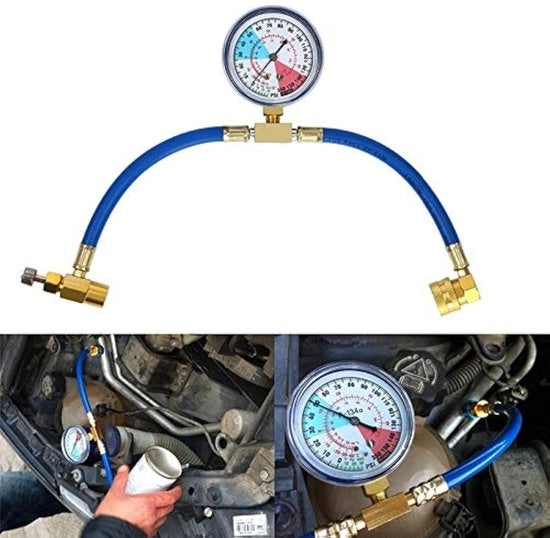 Kit di ricarica per condensatore R134A - Slang kit per auto - Set di misurazione - Dimensioni 22x17x3,4 cm - Condizionatore d'aria per auto