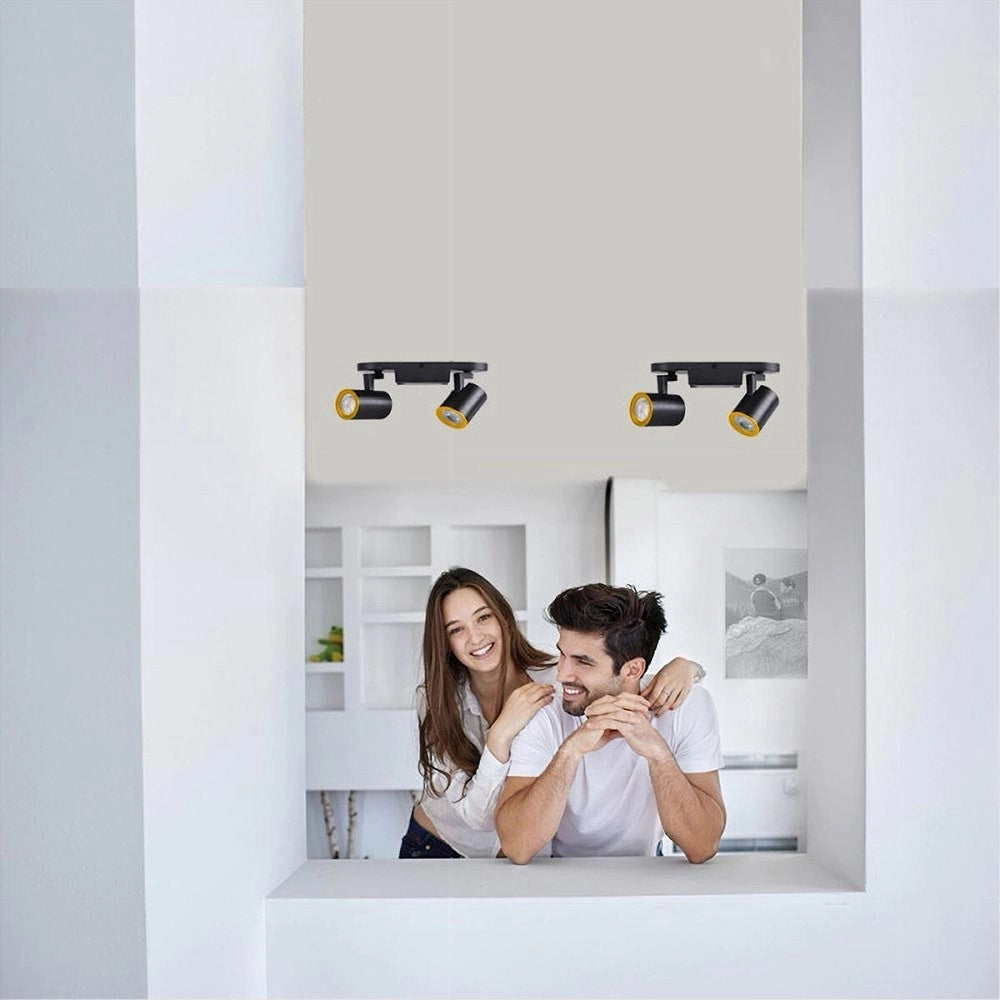 Trade Shop - Applique 2 Diffusori Orientabile Soffitto Parete Lampada Gu10 Bianco Nero Th8802 - Nero