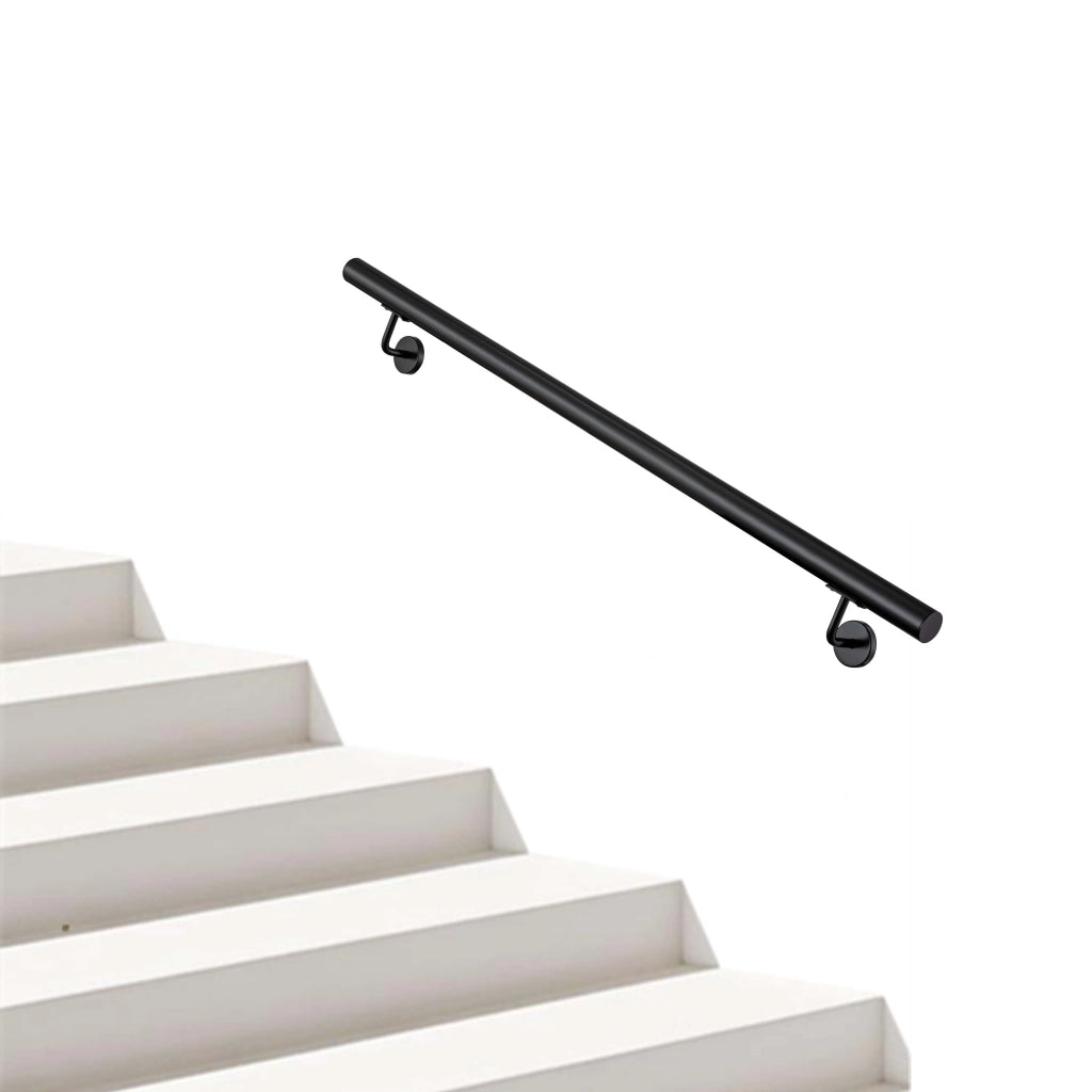 Corrimano a parete in acciaio kit inox AISI 304 nero , Lunghezza 150 cm, Ø 42,4 mm, uso interno ed esterno