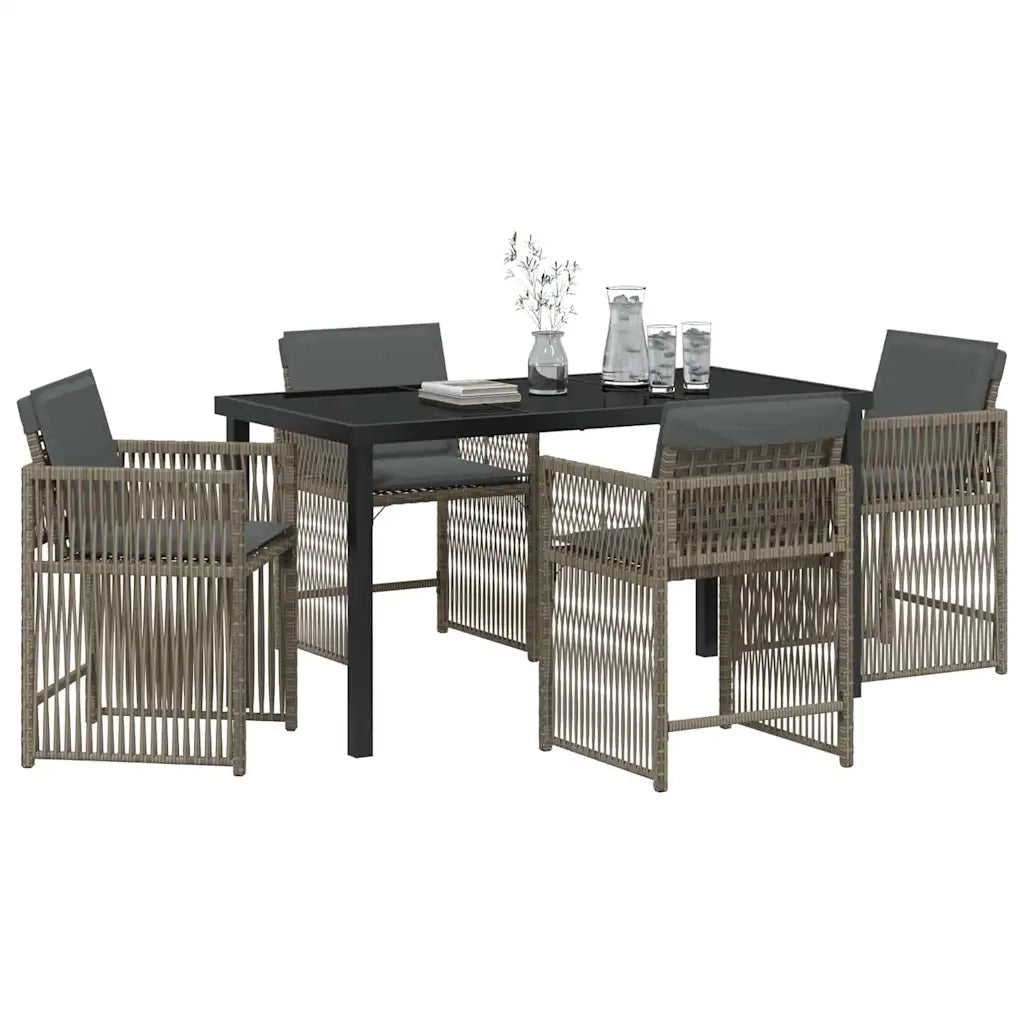 Set da Pranzo per Giardino 5 pcs Grigio polyrattan