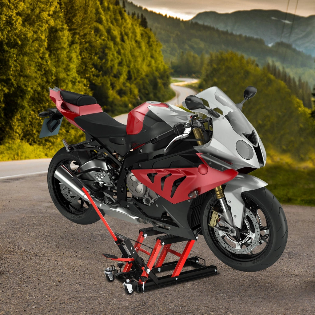 Cricco Idraulico per Motociclette ¨C Minimal ¨C 110x36x67 cm Nero e Rosso