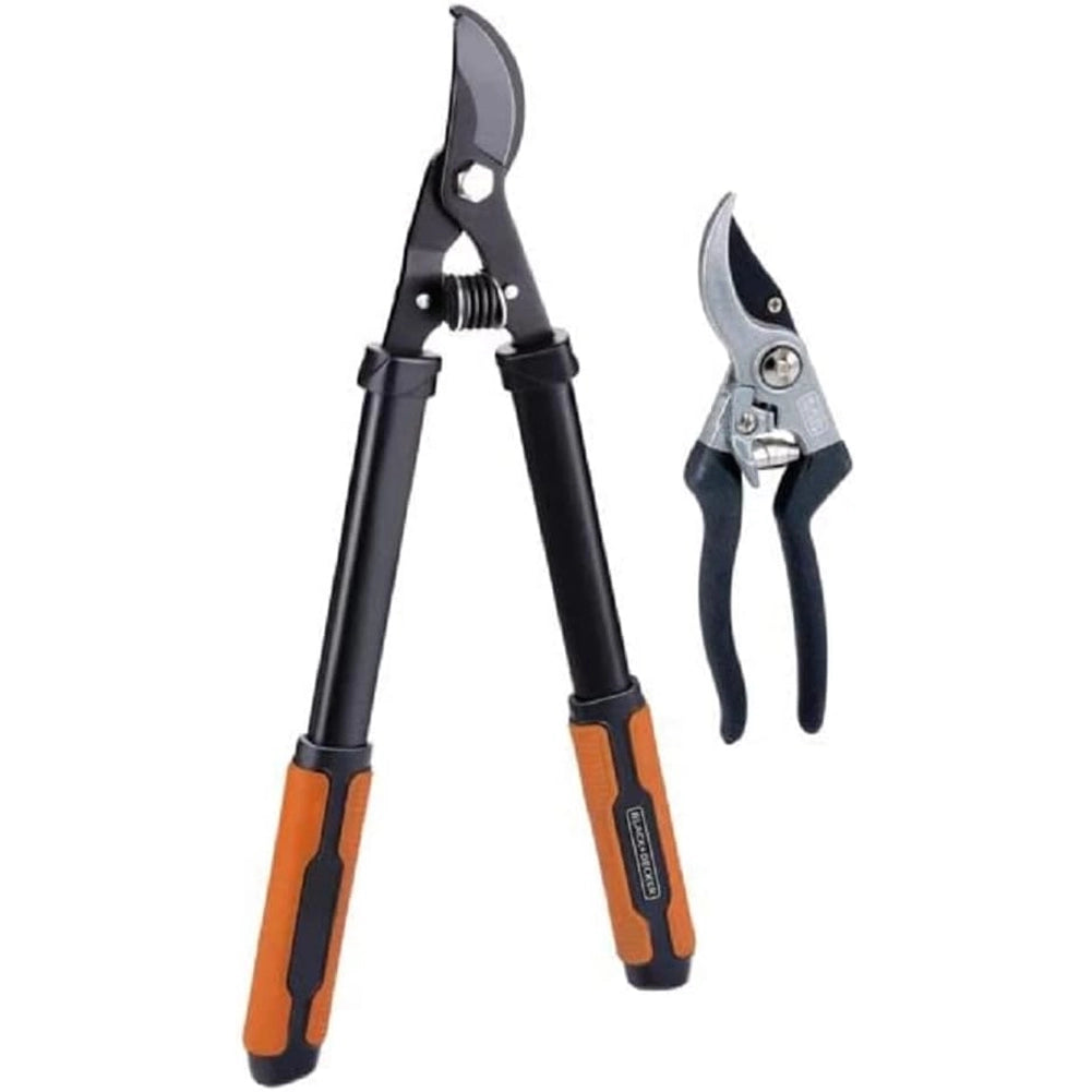 Set 2 Troncarami Cesoie da Potatura e da Giardino in Acciaio e Manico Ergonomico Black & Decker