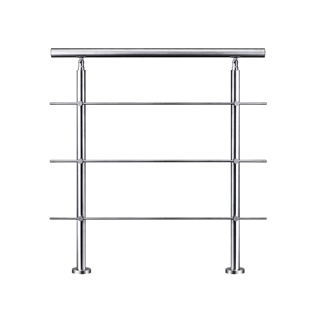 Ringhiera Balaustra Corrimano in acciaio inox spazzolato 120x106cm per interni ed esterni 3 barre trasversali