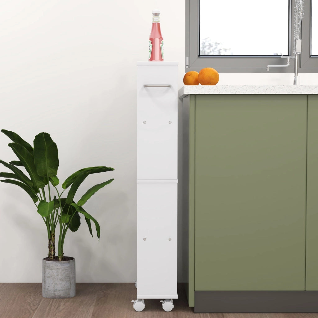 Libreria con Ruote, Stretto, 4 Ripiani ¨C Minimal ¨C Bianco 45x15x91 cm