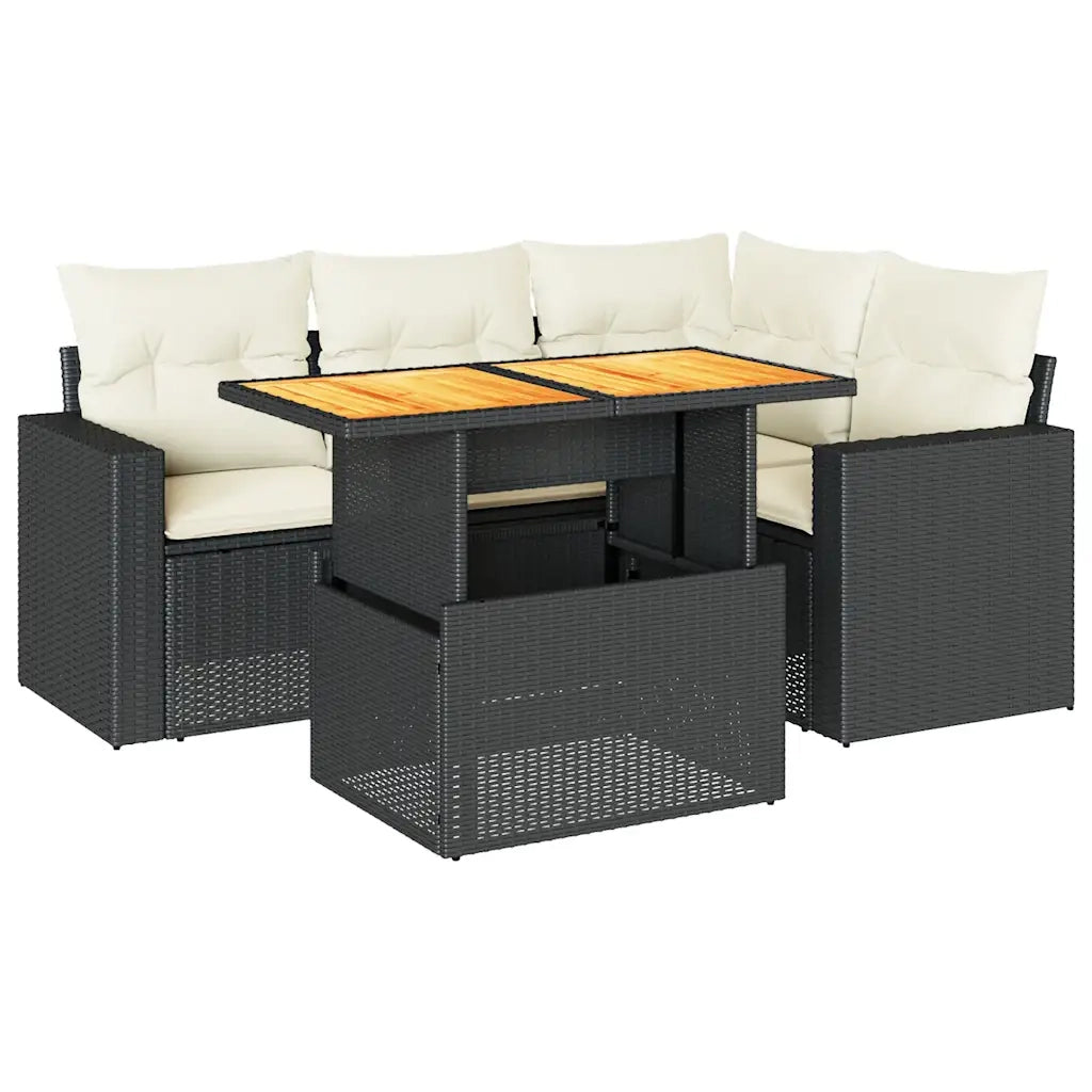 Set Divani da Giardino 5 pz con Cuscini in Polyrattan Nero 3327031