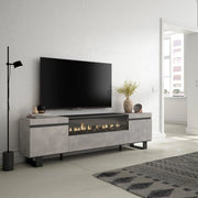 Mobile TV, 200x35x57cm, soggiorno, Per TV fino a 80", Camino elettrico, Design industriale, grigio cemento RF2224