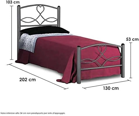 Letto in Ferro Battuto Moderno una piazza e mezza NAPOLI cm 120x190 Artigianale colore Grigio