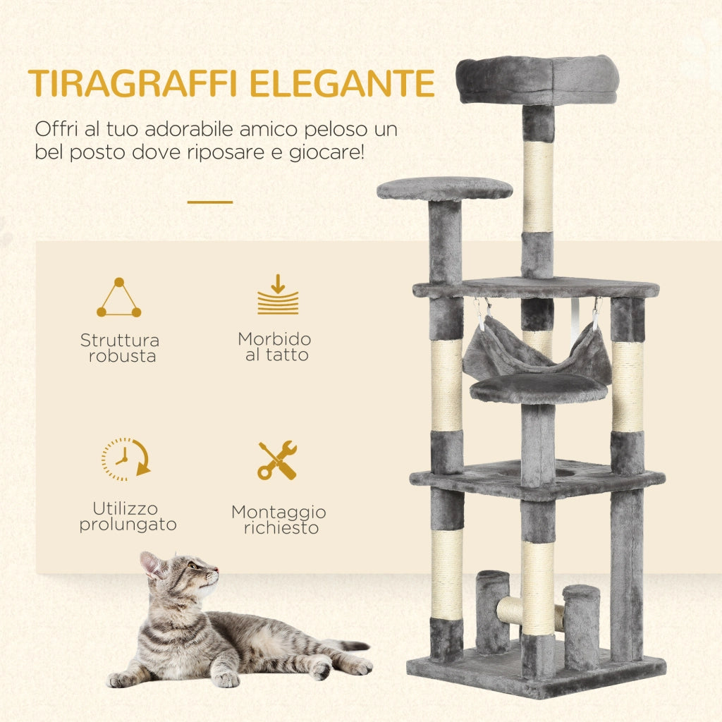 Tiragraffi per Gatti a Livelli con Amaca e Piattaforme ¨C Minimal ¨C Grigio