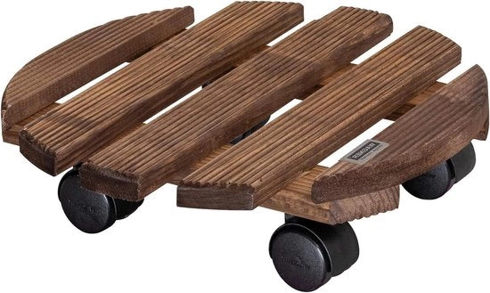Rotolatore di Piante - Country Wood, Diametro 30 x 8 cm, Tavola Rotolante con Suola Antiscivolo, Capacità di Carico 100 kg, Prodotto in UE