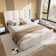 Letto-Xylo-140x200 cm-testiera alta, USB, ferro+legno, beige