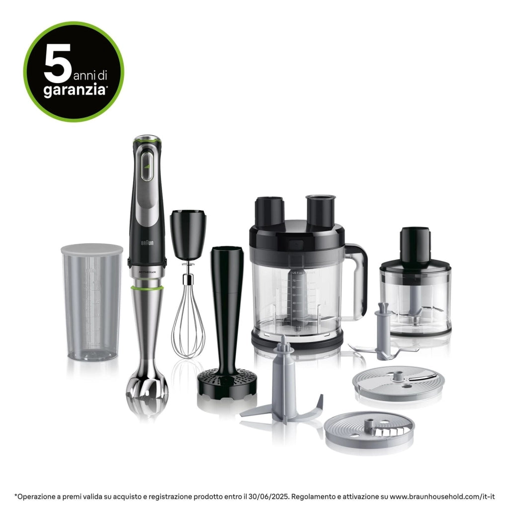 Braun MQ9187XLI MultiQuick 9 Frullatore ad Immersione 1200 W 0,6 L 3 velocita' ActiveBlade lavastoviglie colore Nero Acciaio Inox