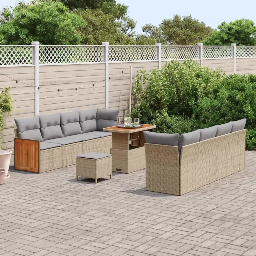 Set Divano da Giardino con cuscino 11 pcs Beige e Grigio Chiaro