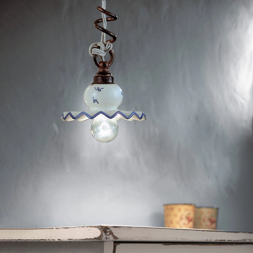 Lampadario Classico Roma Metallo E Ceramica Nero Sfumato Rame 1 Luce E14
