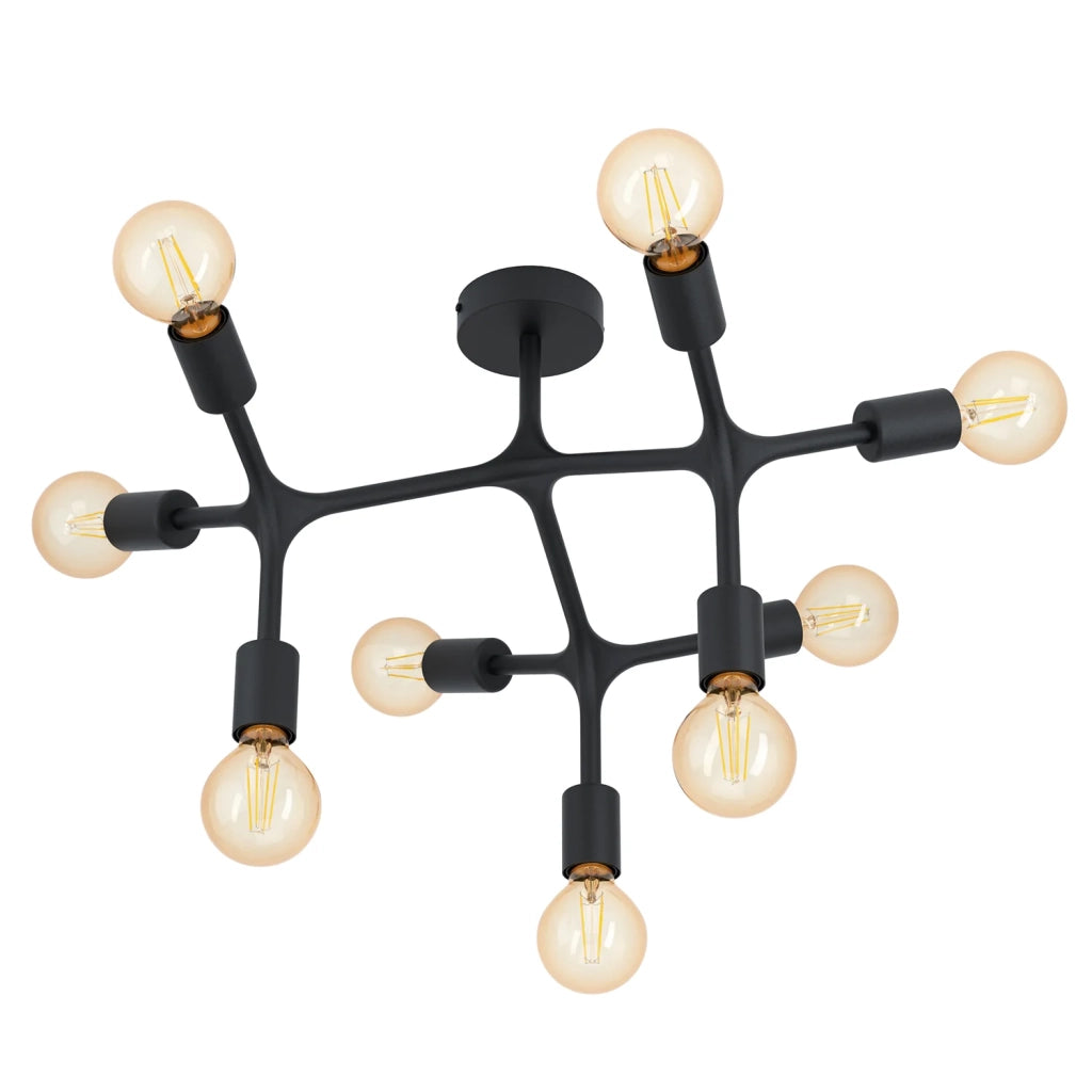 Plafoniera Moderna Bocadella 1 Acciaio Nero 9 Luci E27