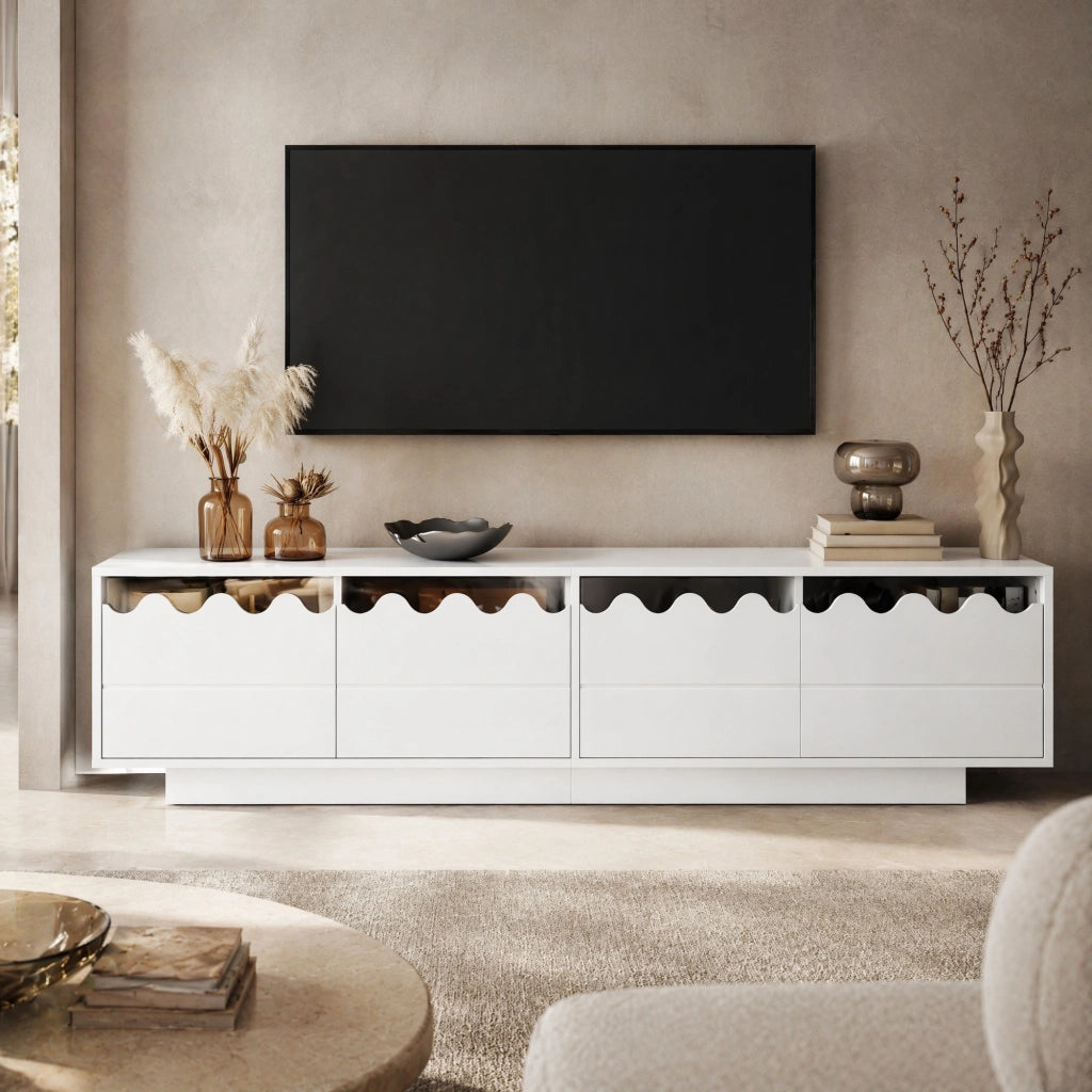 Mobile TV bianco 170 cm con 4 ante e design ondulato