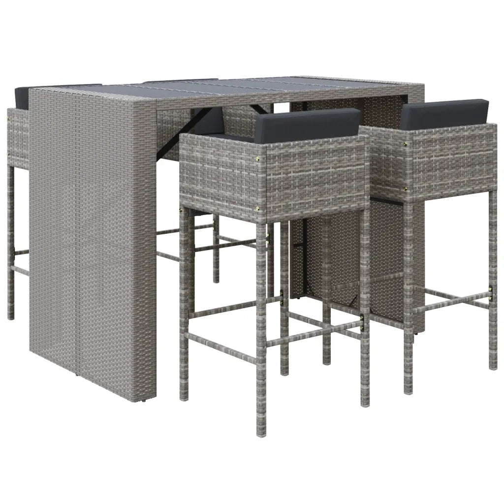Set Bar da Giardino 5 pz con Cuscini in Polyrattan Grigio 3200668