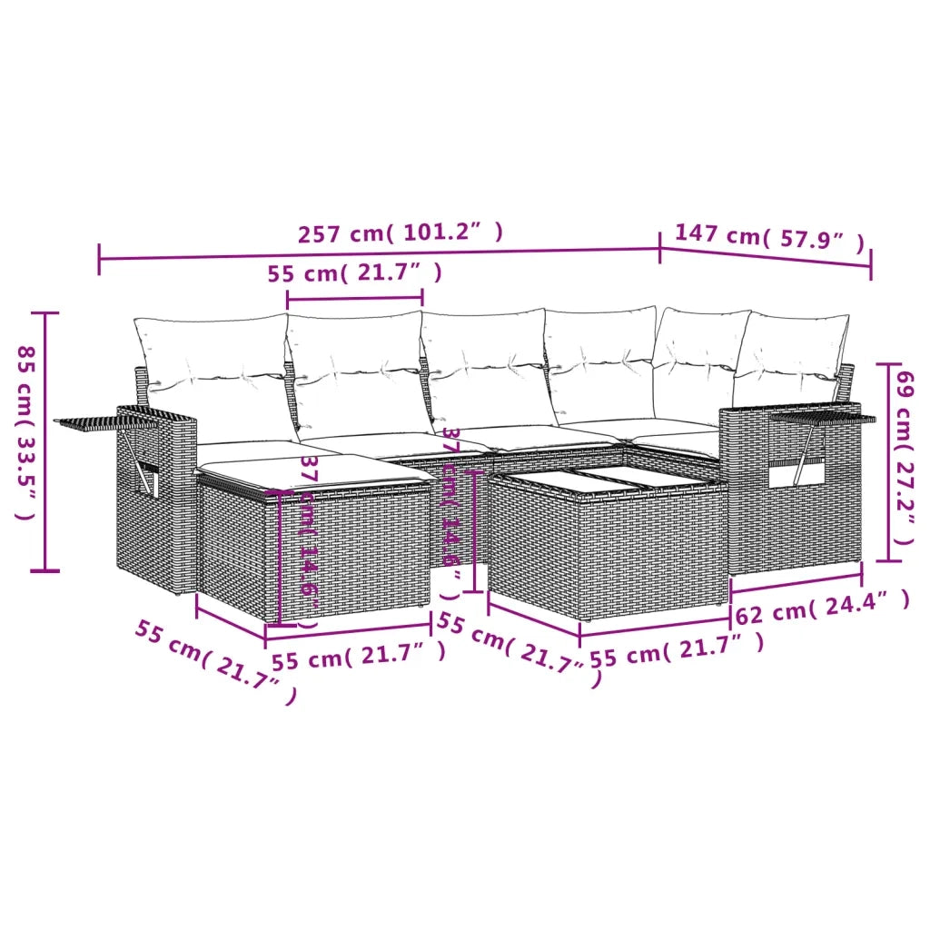 Set Divani da Giardino con Cuscini 7pz Nero Polyrattan 3252803