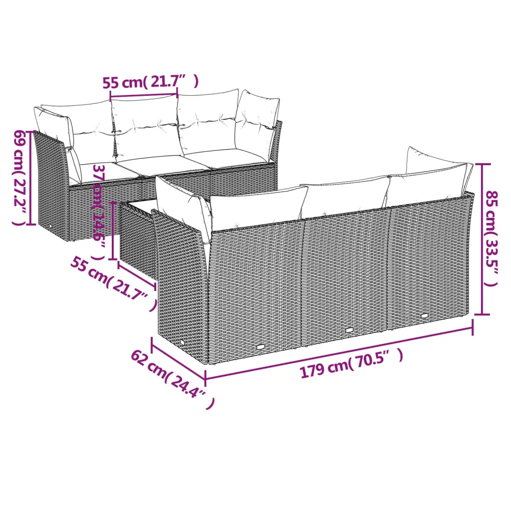 Set Divani da Giardino 7 pz con Cuscini Grigio in Polyrattan 3217260