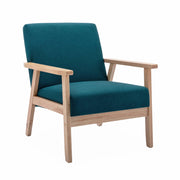 Poltrona scandinava in legno e tessuto, blu smeraldo