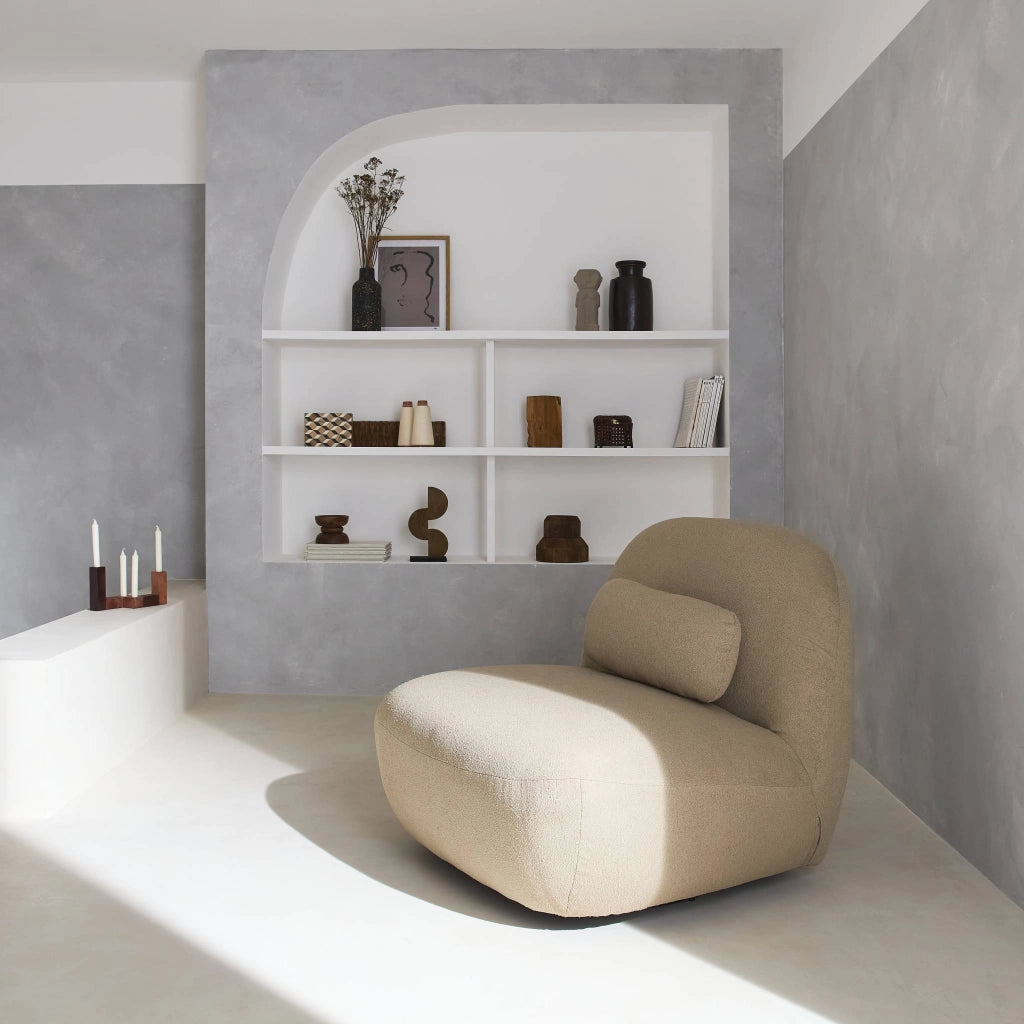 Poltrona girevole 360° bouclé, beige