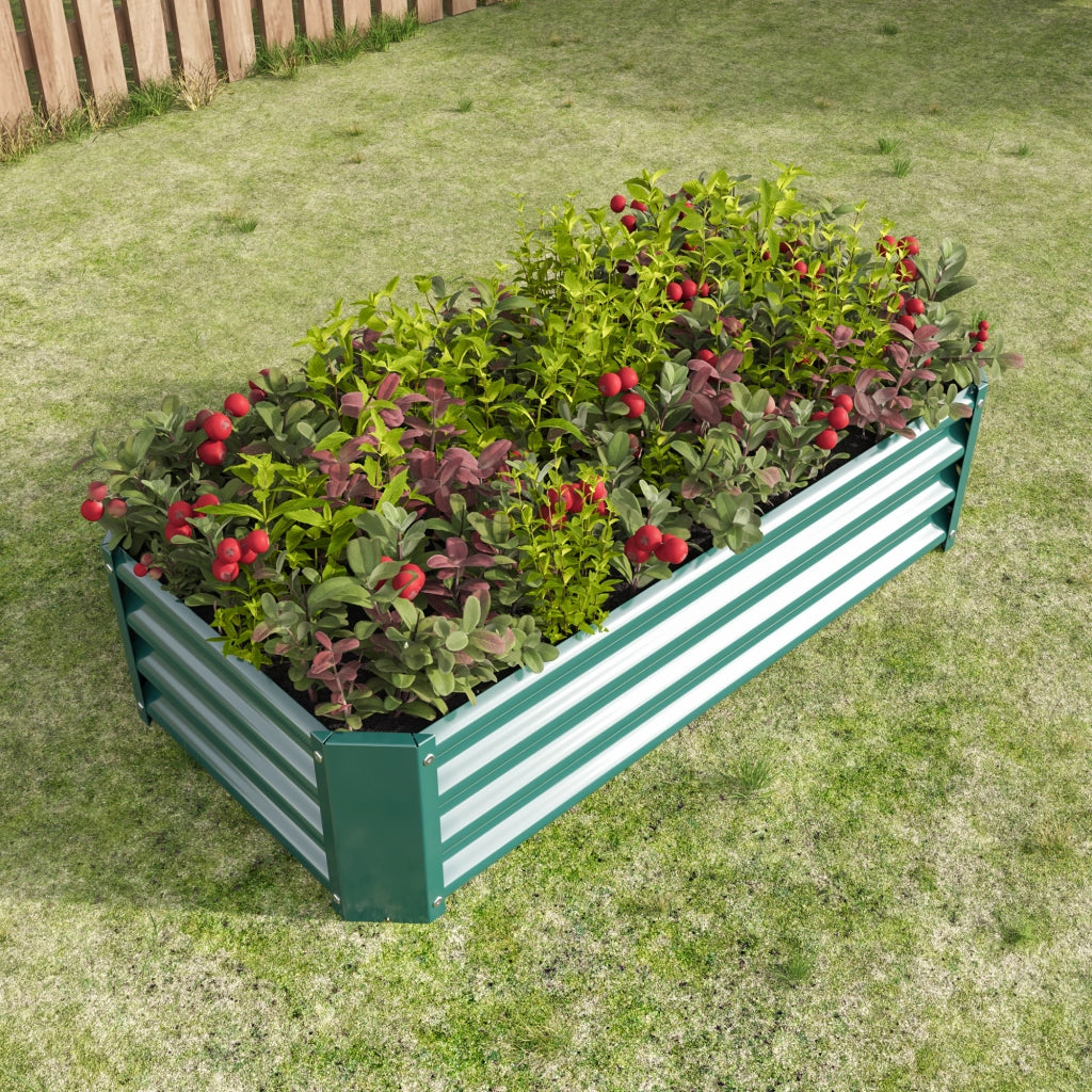 Orto rialzato in metallo 120 × 60 × 30 cm con base aperta in acciaio ondulato zincato verde per orto e giardino
