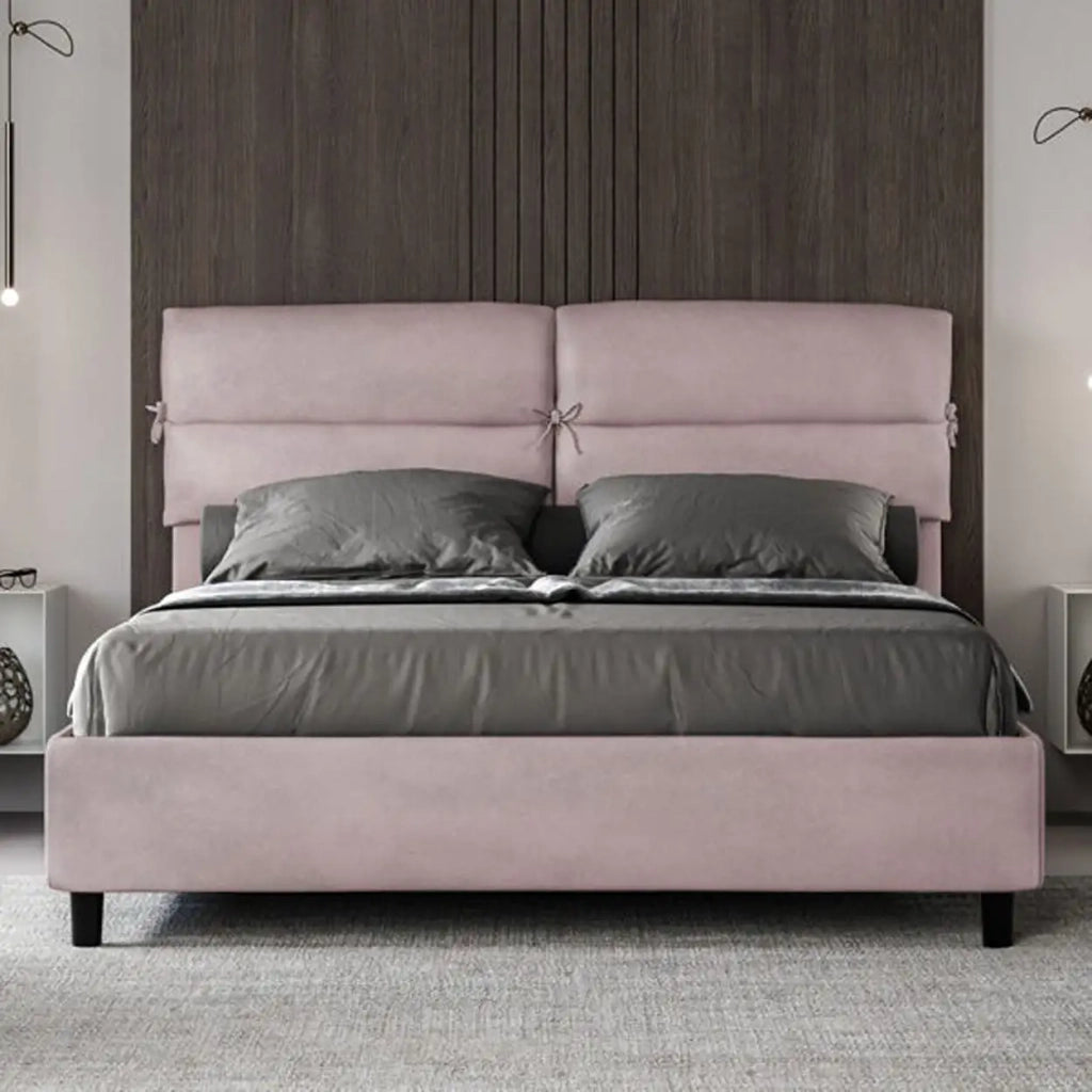 Letto matrimoniale con rete imbottito 160x190 microfibra glicine Nandy