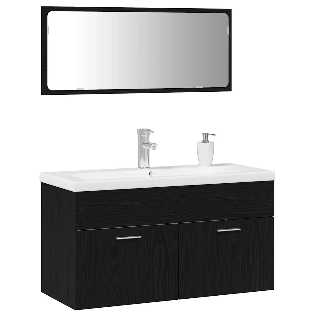 Set di mobili per il bagno 3 pcs Rovere Nero Legno multistrato 3334339