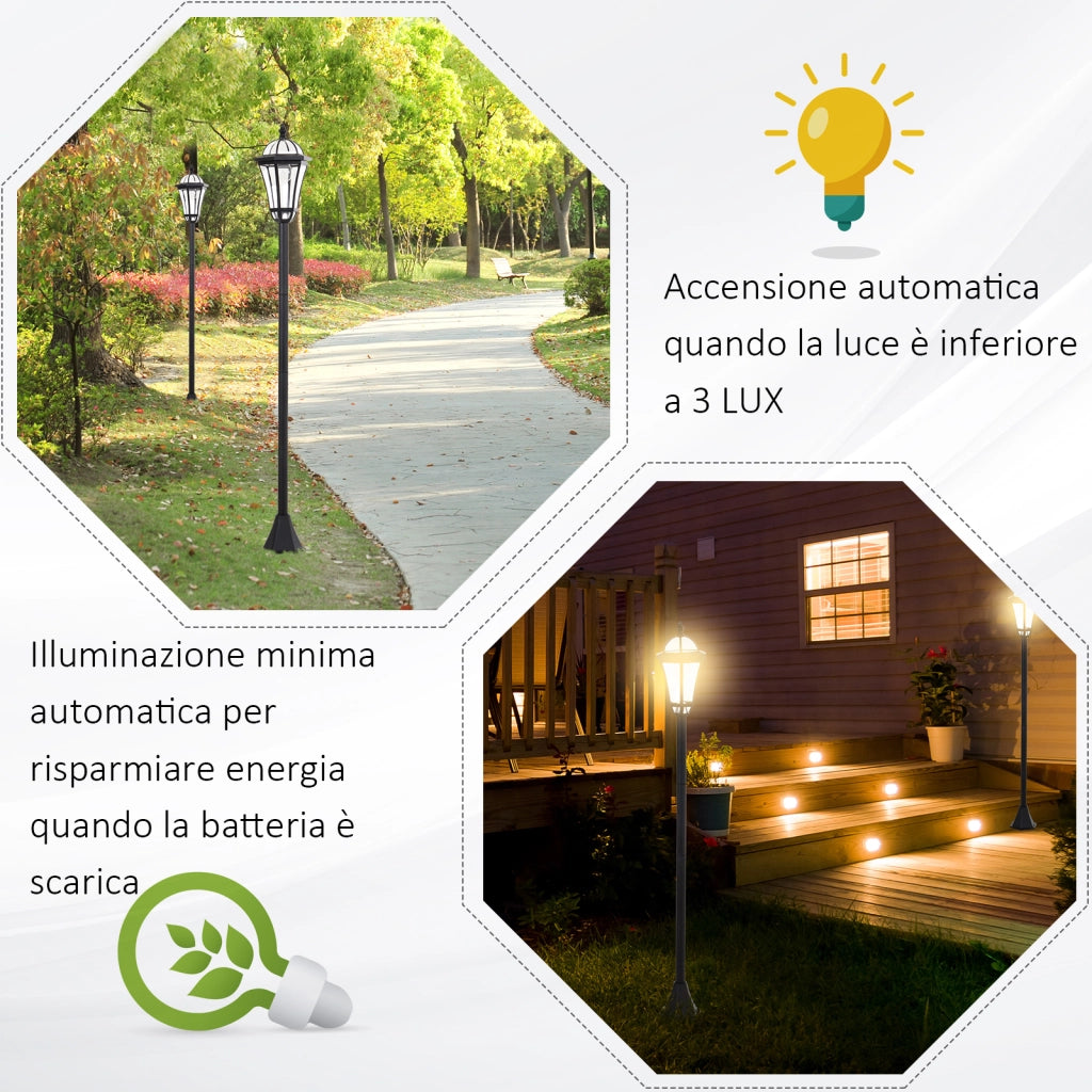 Set Lampioni Solari per Giardino ¨C Minimal ¨C 2 Pezzi, Nero