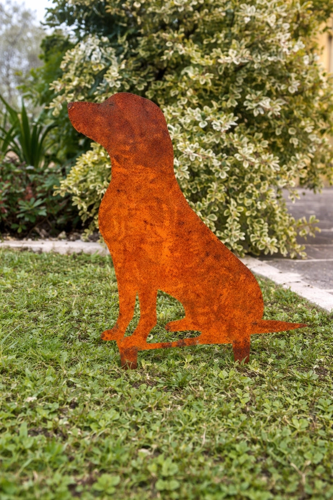 Cane in Ferro Corten per Decorazione Giardino, Spessore 3mm con Punte, 40cmx50cm Altezza